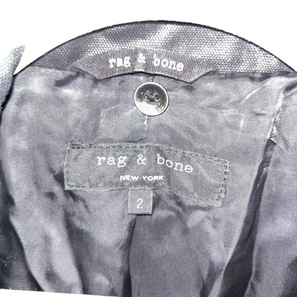 Rag + Bone black waxed cotton shearling leather belt trench jacket INCREDIBLE 2 - Picture 3 of 7